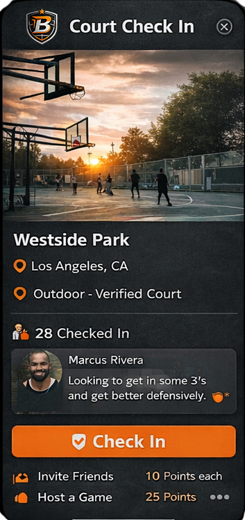 Ballin' Grounds court check-in screen